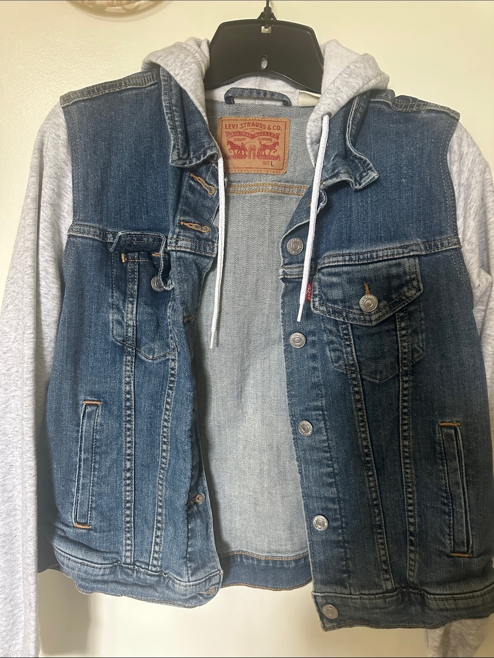 Levi's Blue Denim Jacket with Light Gray Hoodie